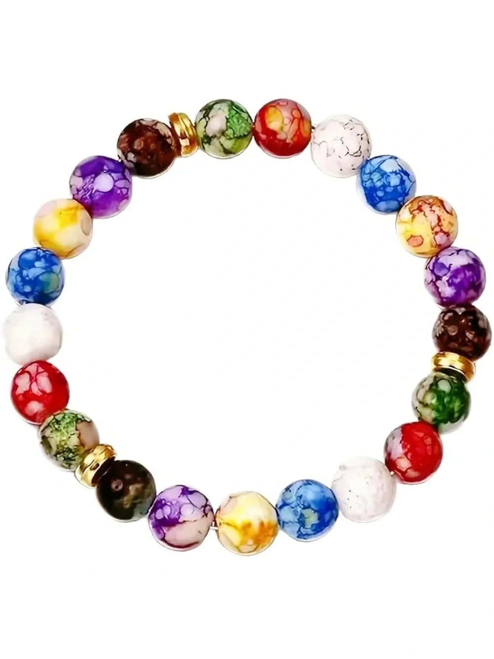 Kids Multicolor Chakra Beaded Bracelet with Gold Accents N42